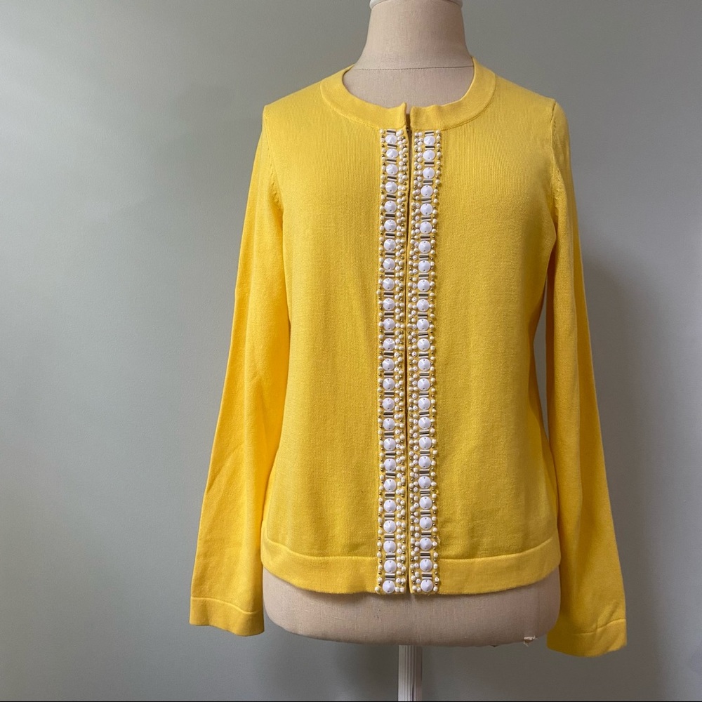 Banana Republic Beaded Cardigan Yellow Medium Petite